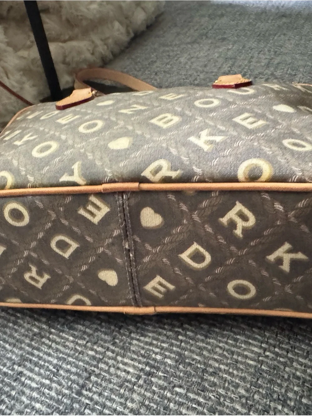 New -Dooney & Bourke Samuela Small Suitcase Satchel Crossbody Brown Monogram EUC